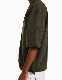 BERSHKA Chemise manches courtes 24h LE MANS Kaki Best Sale