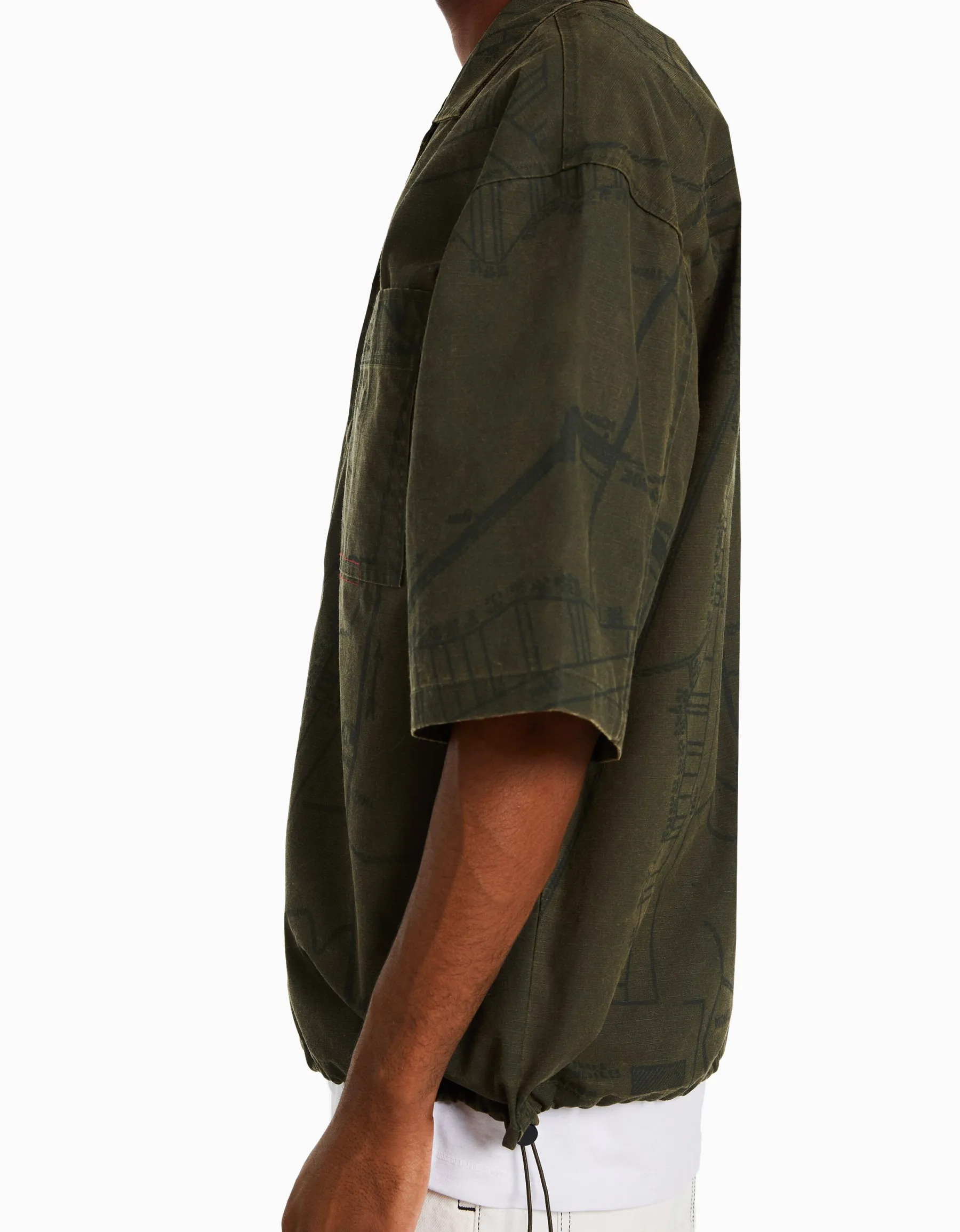 BERSHKA Chemise manches courtes 24h LE MANS Kaki Best Sale