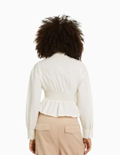 BERSHKA Chemise manches longues détail Écru Shop