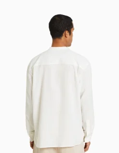 BERSHKA Chemise manches longues lin Blanc New