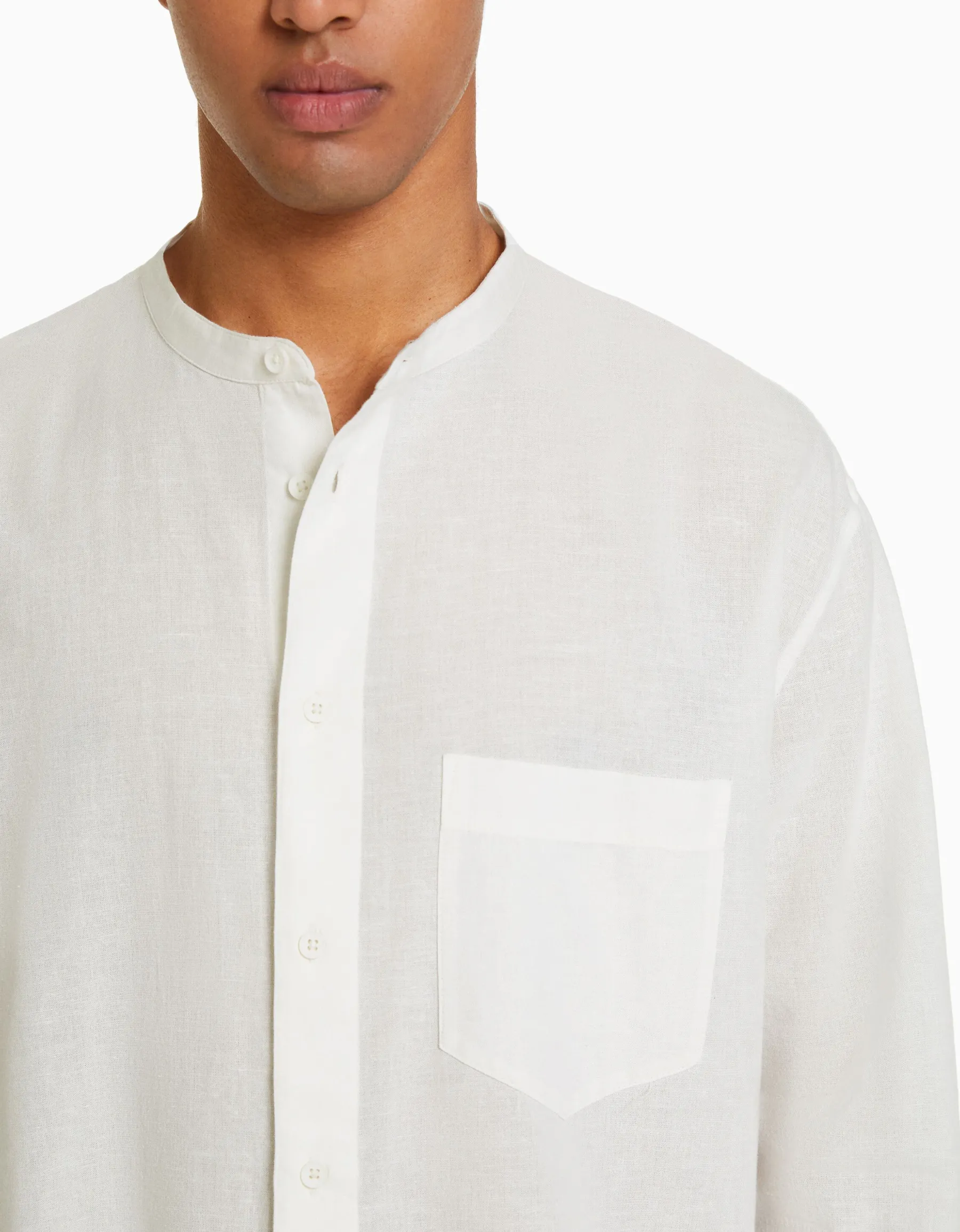 BERSHKA Chemise manches longues lin Blanc New