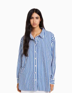 BERSHKA Chemise manches longues overzise popeline Vert Online