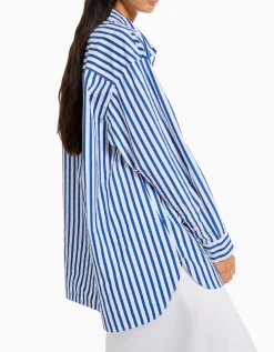 BERSHKA Chemise manches longues overzise popeline Vert Online