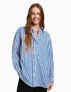 BERSHKA Chemise manches longues overzise popeline Vert Flash Sale
