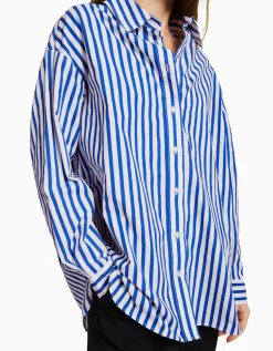 BERSHKA Chemise manches longues overzise popeline Vert Flash Sale
