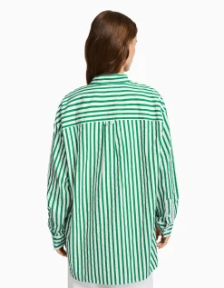 BERSHKA Chemise manches longues overzise popeline Vert Hot
