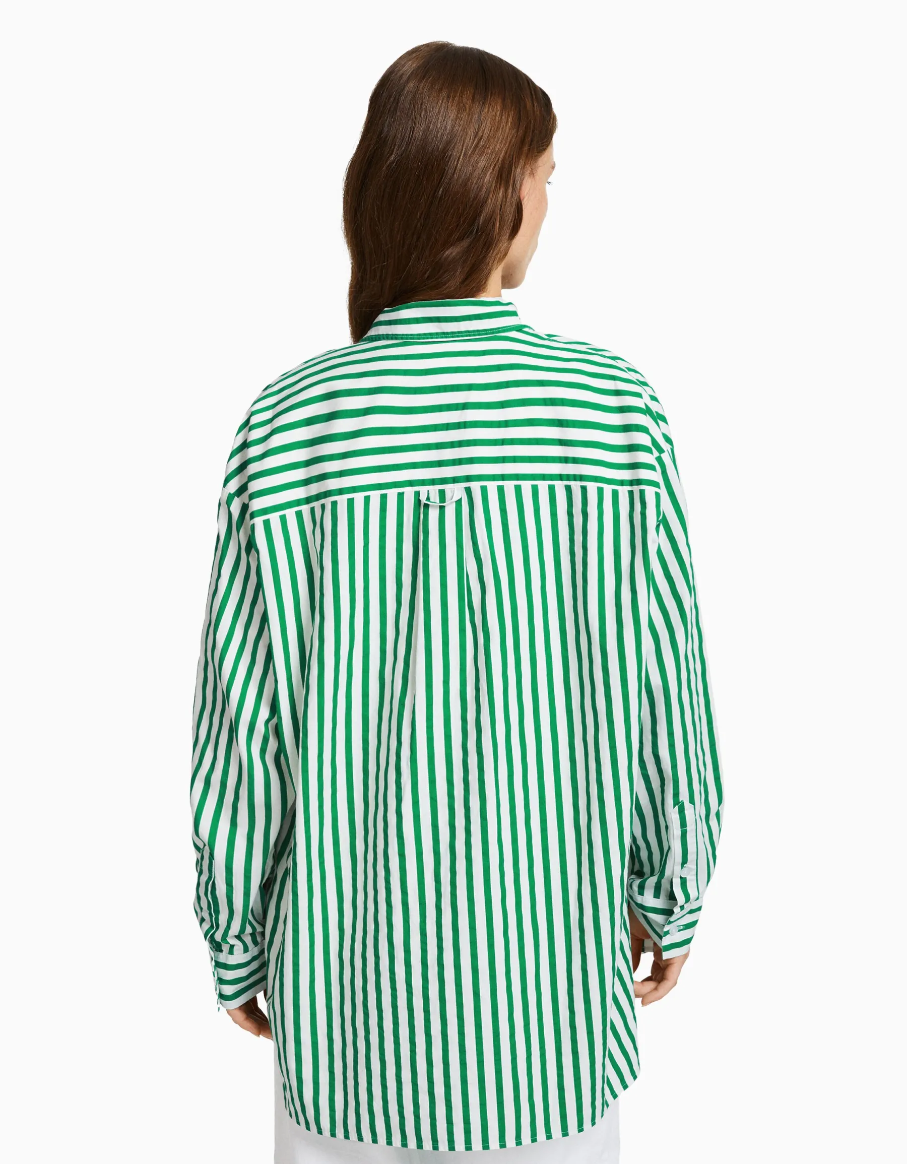 BERSHKA Chemise manches longues overzise popeline Vert Hot