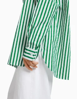 BERSHKA Chemise manches longues overzise popeline Vert Hot