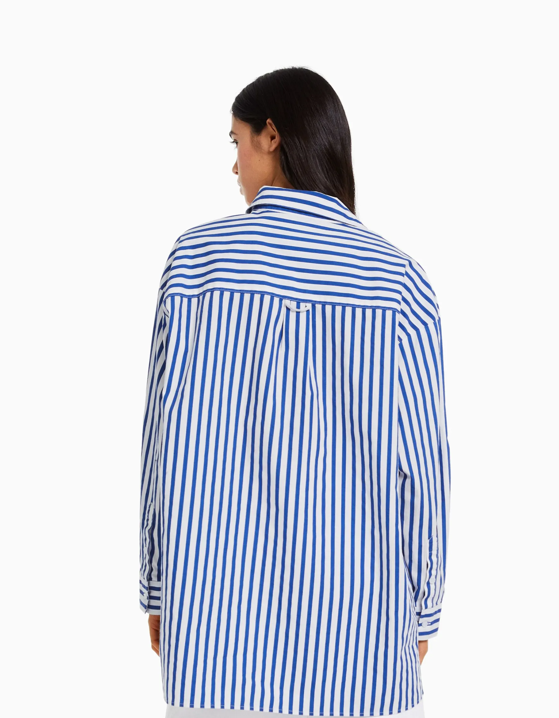 BERSHKA Chemise manches longues overzise popeline Vert Sale