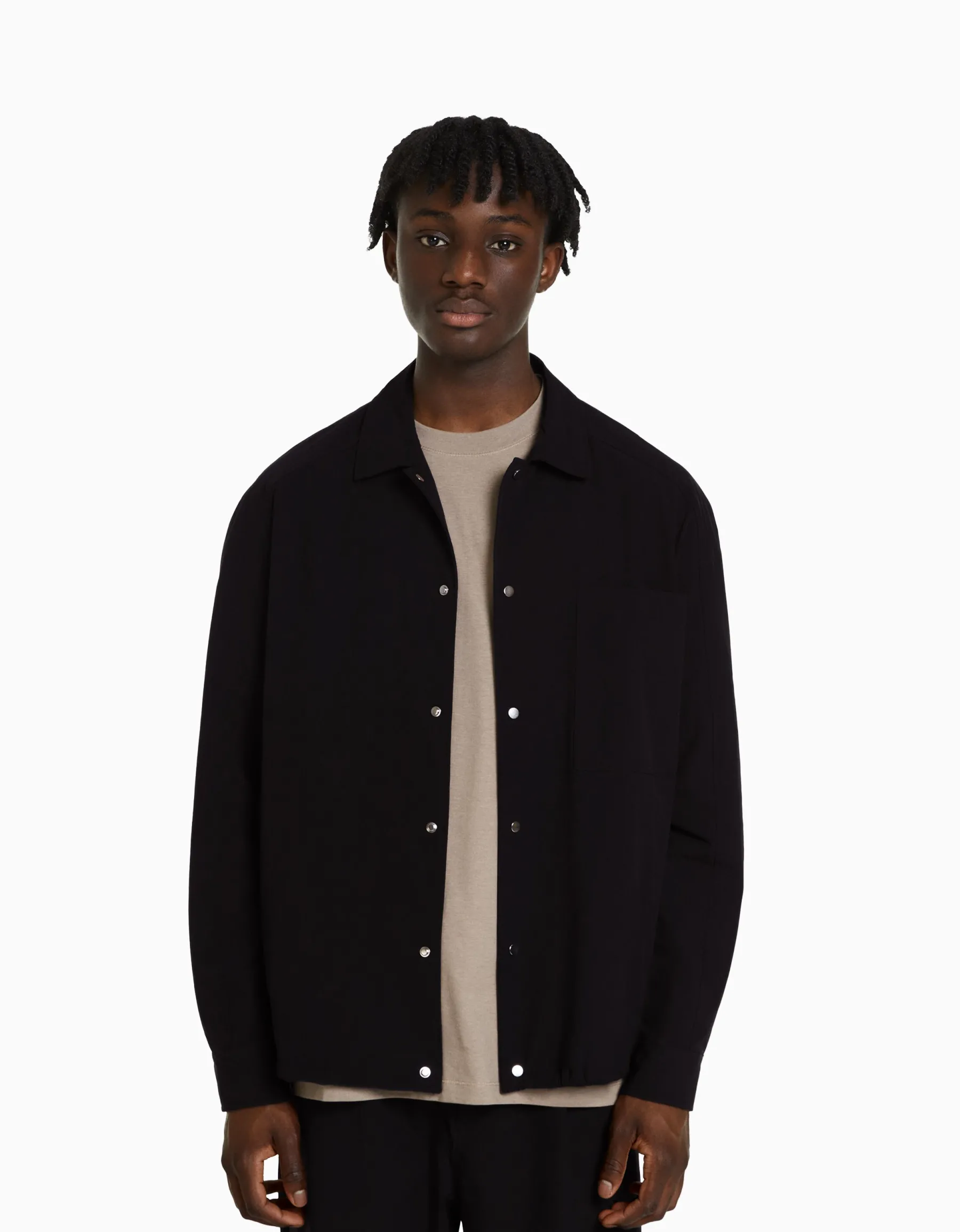 BERSHKA Chemise manches longues technique parachute Noir Shop
