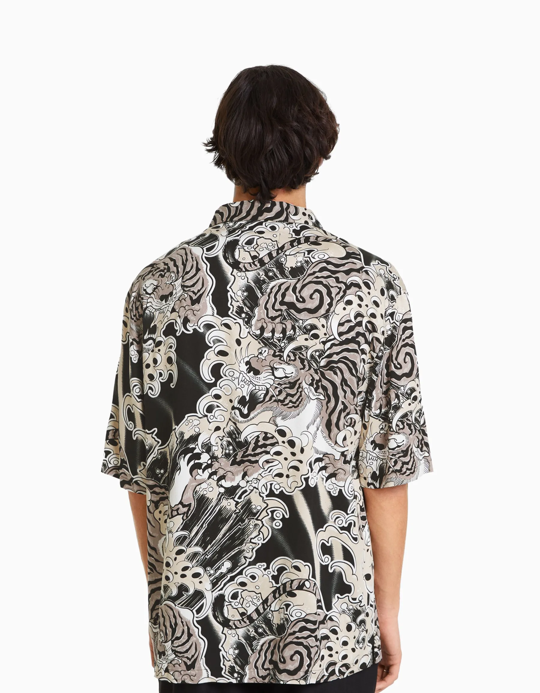 BERSHKA Chemisette imprimée Noir Flash Sale