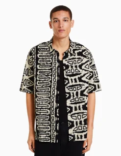 BERSHKA Chemisette imprimée Blanc / Noir Flash Sale