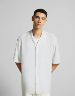 BERSHKA Chemisette loose fit rustique Blanc New