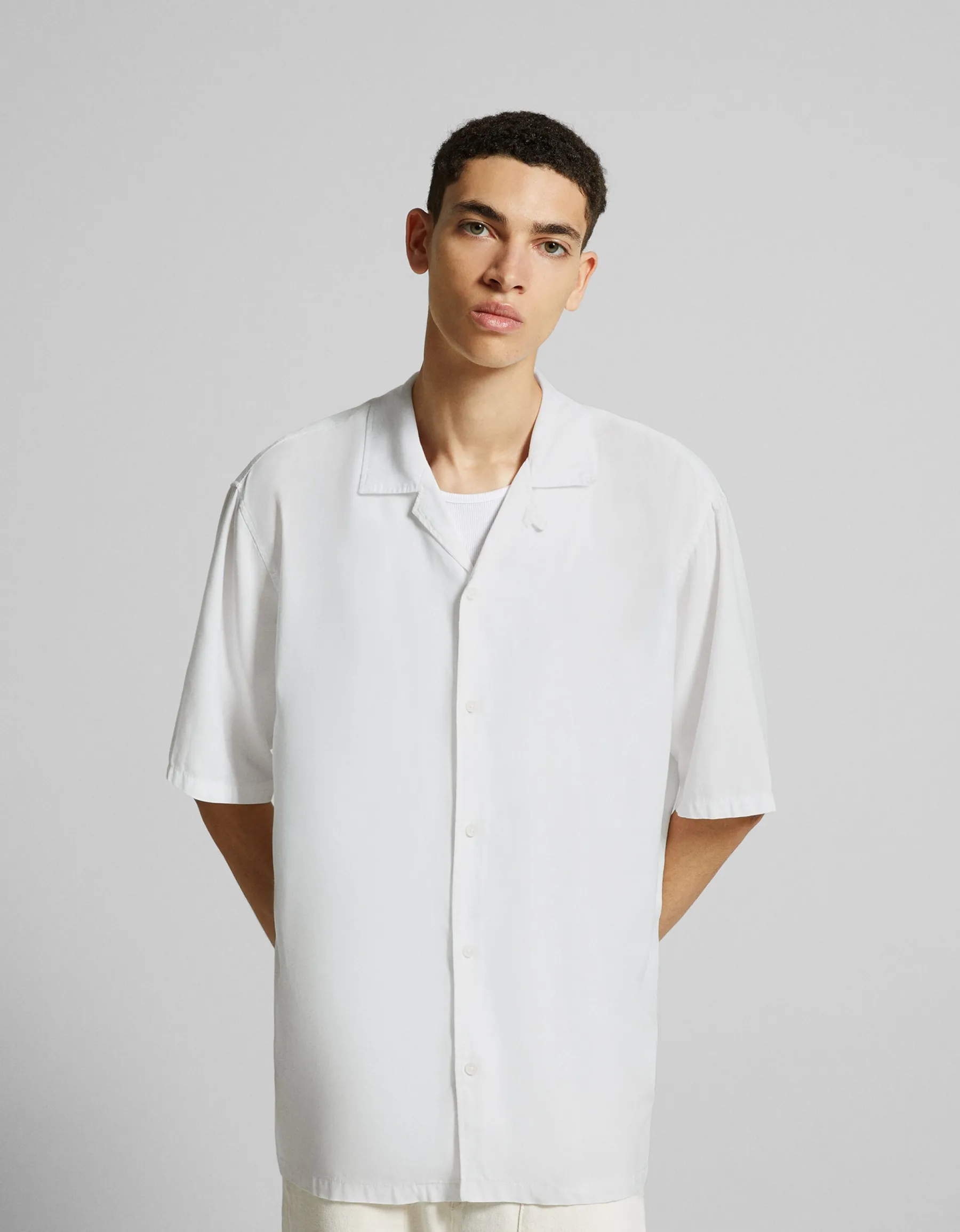 BERSHKA Chemisette loose fit rustique Blanc New