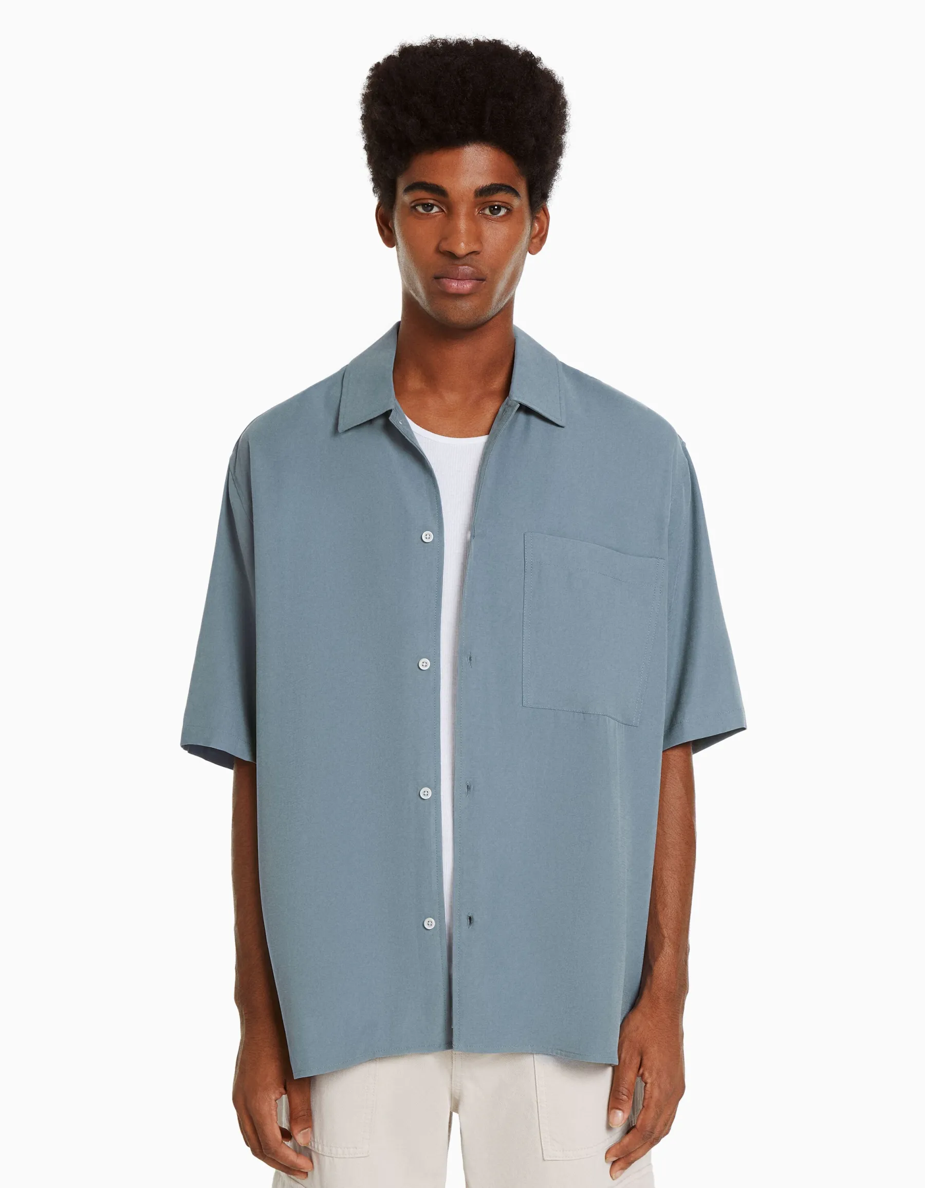 BERSHKA Chemisette relaxed fit Blanc New