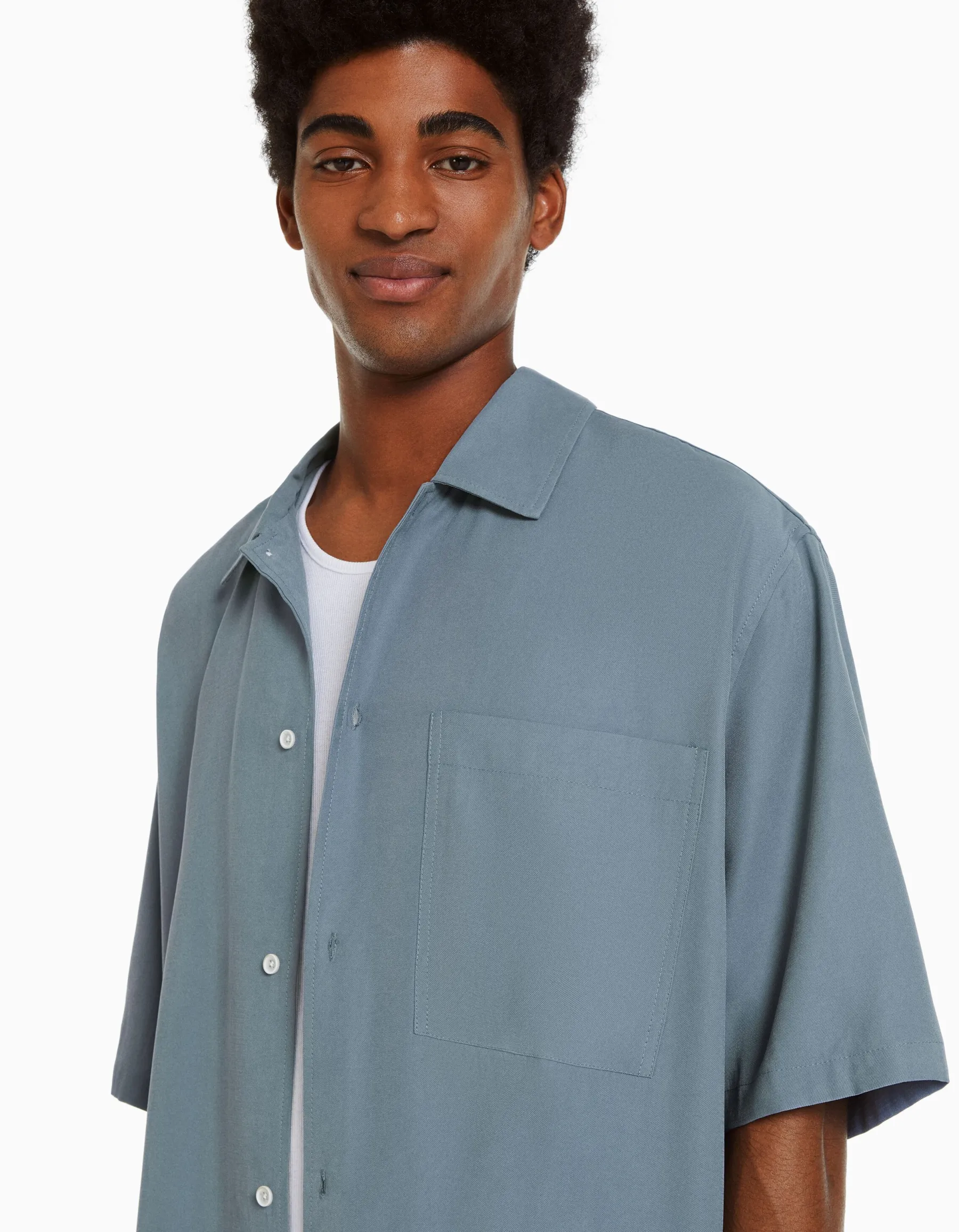 BERSHKA Chemisette relaxed fit Blanc New