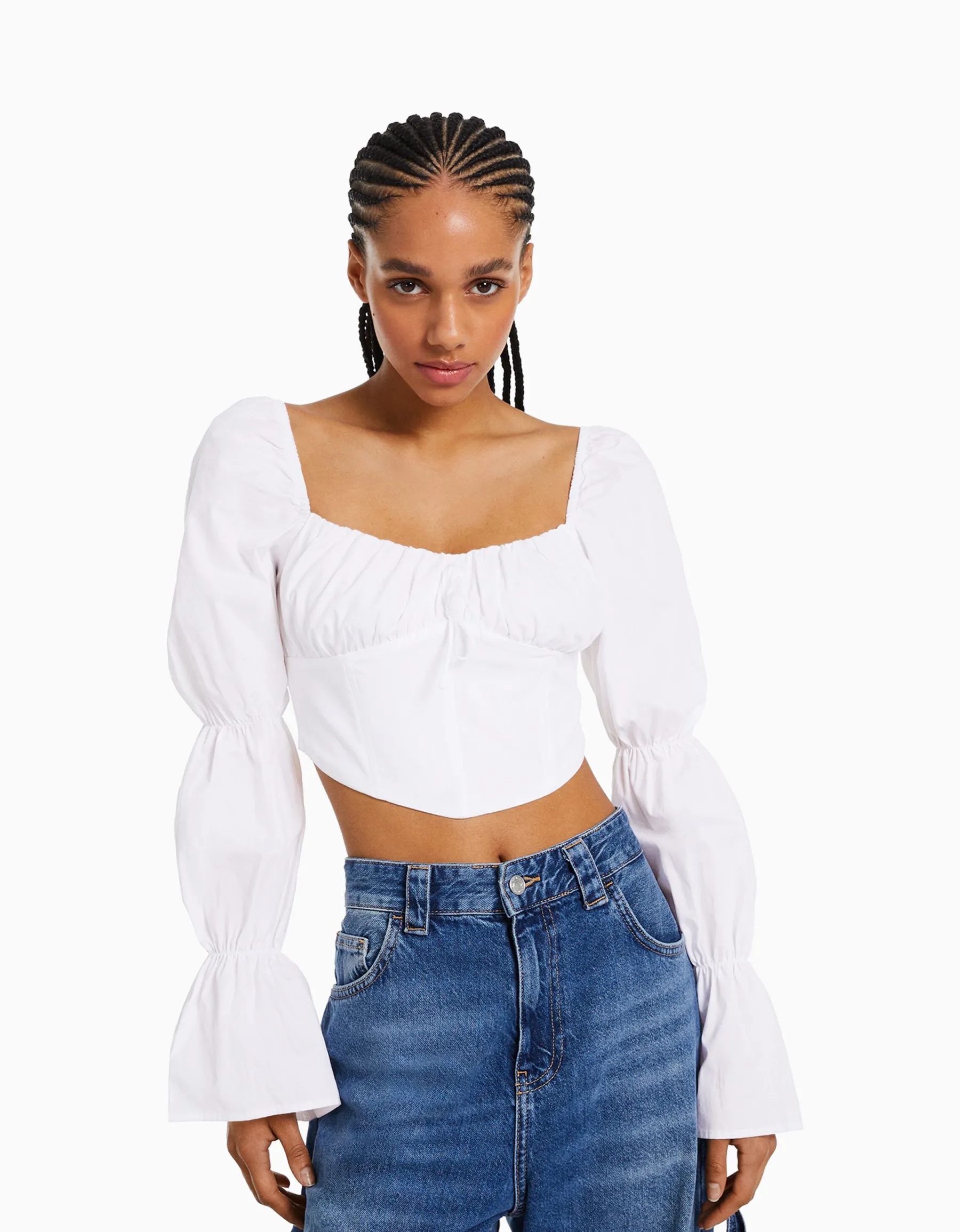 BERSHKA Chemisier corset cropped manches longues Multicouleur Best Sale