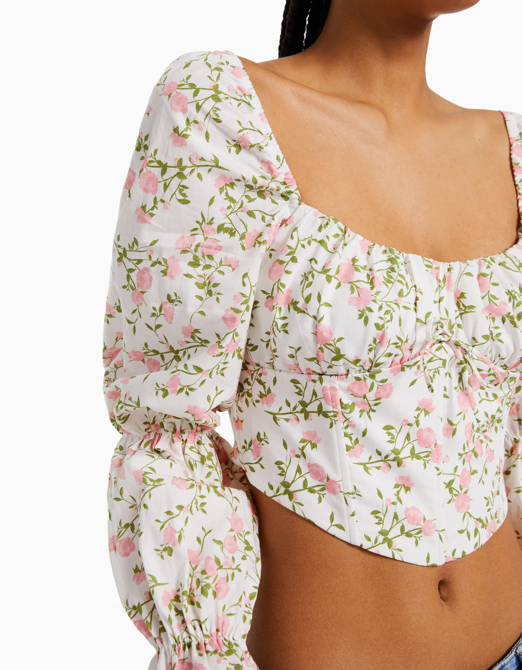 BERSHKA Chemisier corset cropped manches longues Multicouleur Store