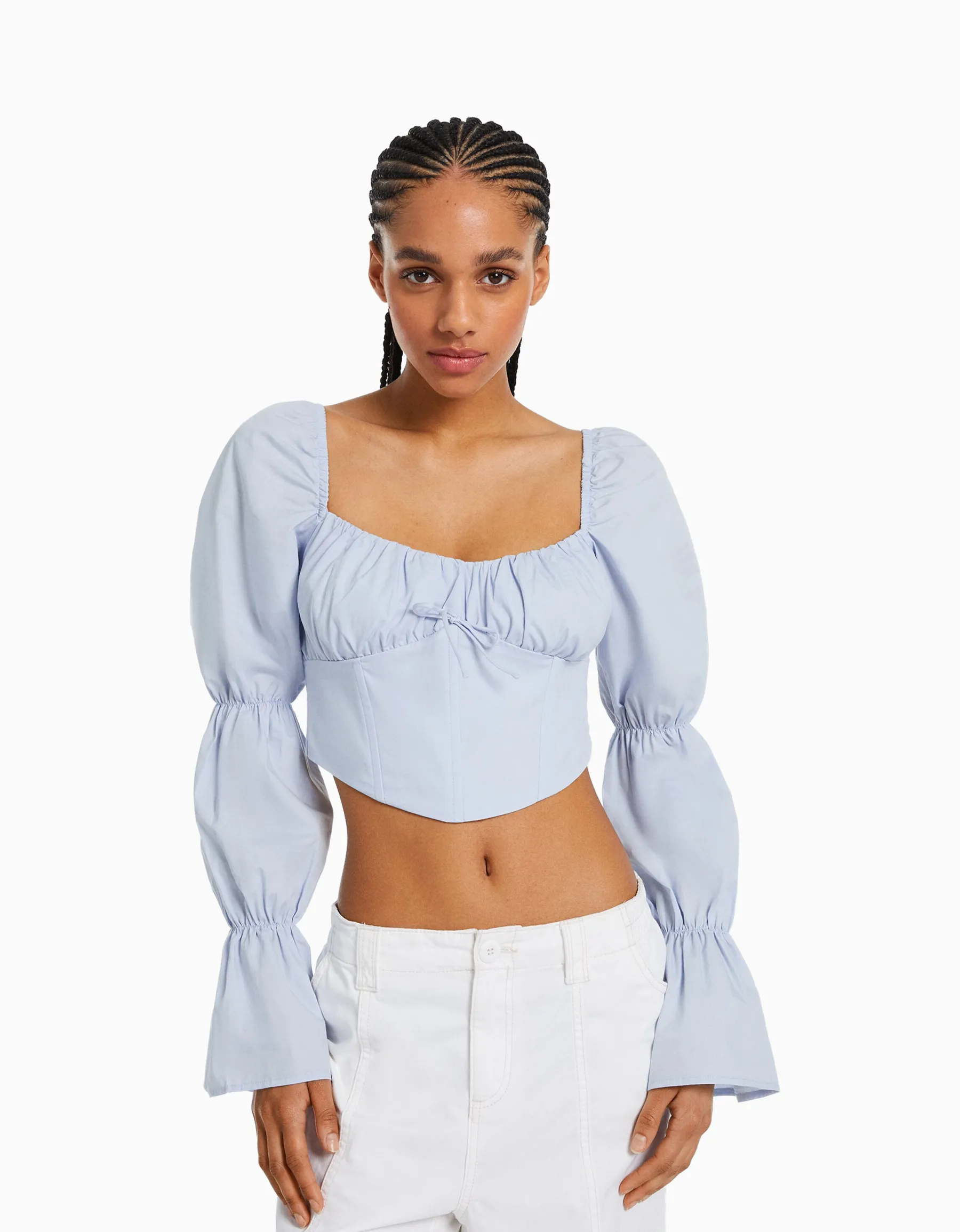 BERSHKA Chemisier corset cropped manches longues Multicouleur Sale
