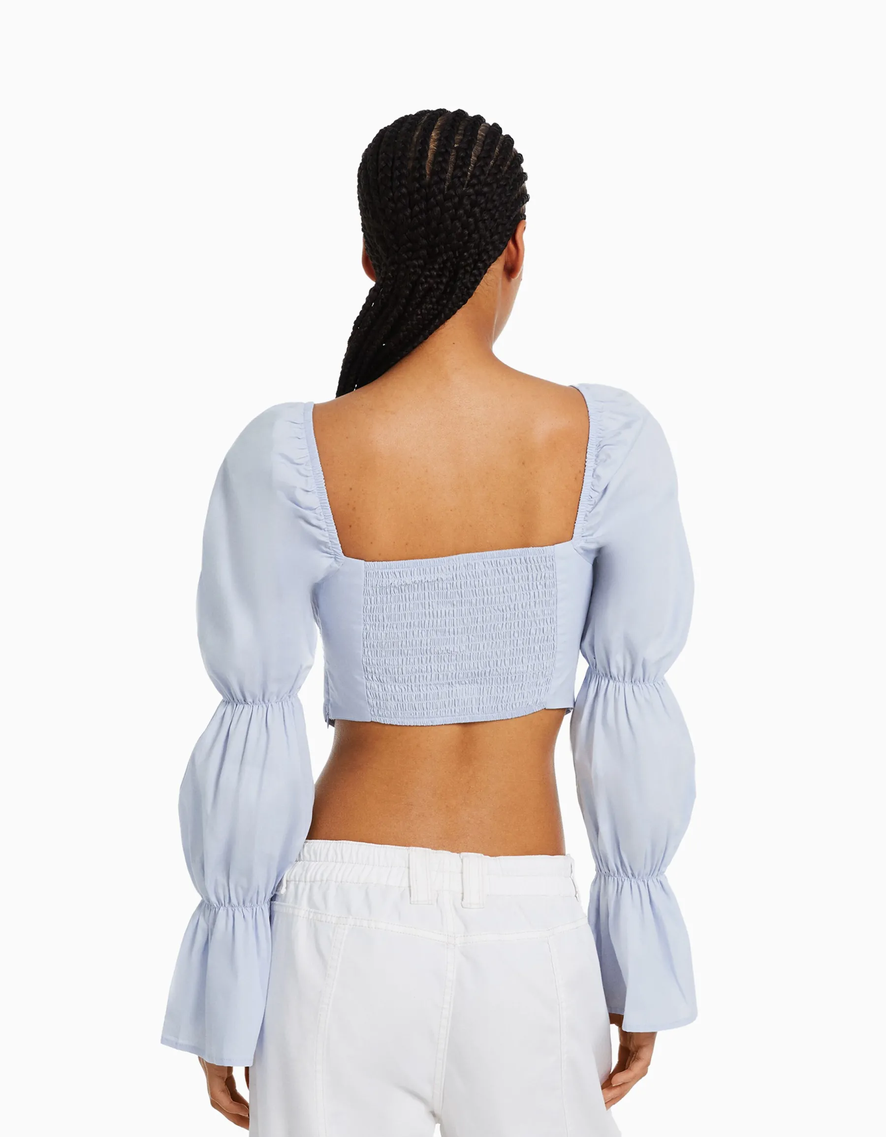 BERSHKA Chemisier corset cropped manches longues Multicouleur Sale