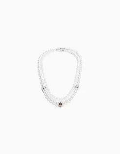 BERSHKA Collier perles Blanc Discount