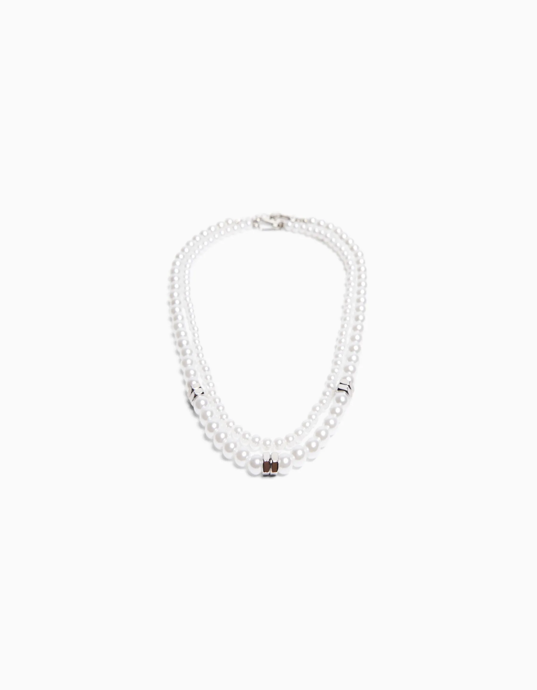 BERSHKA Collier perles Blanc Discount