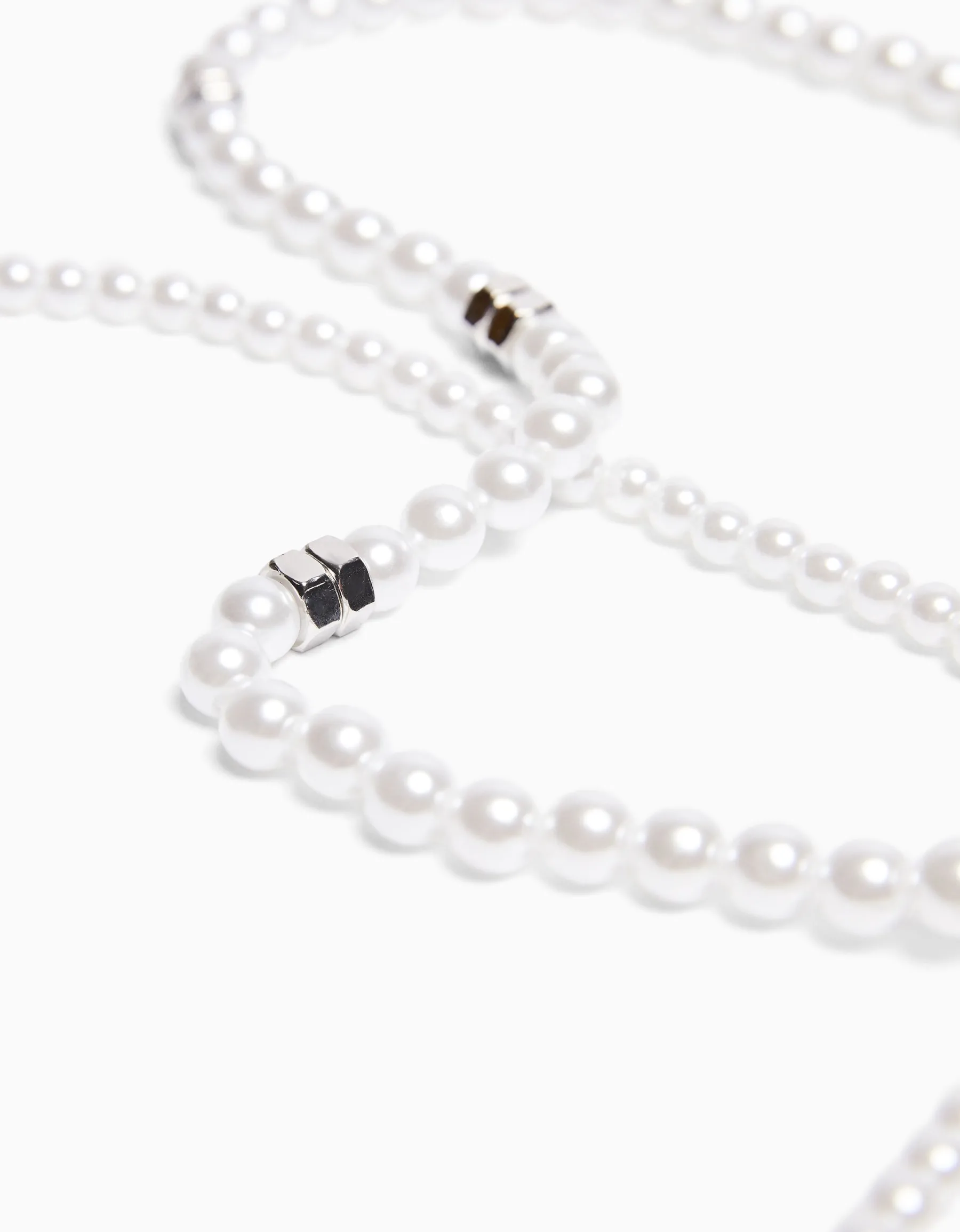 BERSHKA Collier perles Blanc Discount
