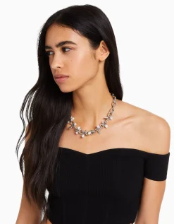 BERSHKA Collier pics perles fantaisie Argent Discount