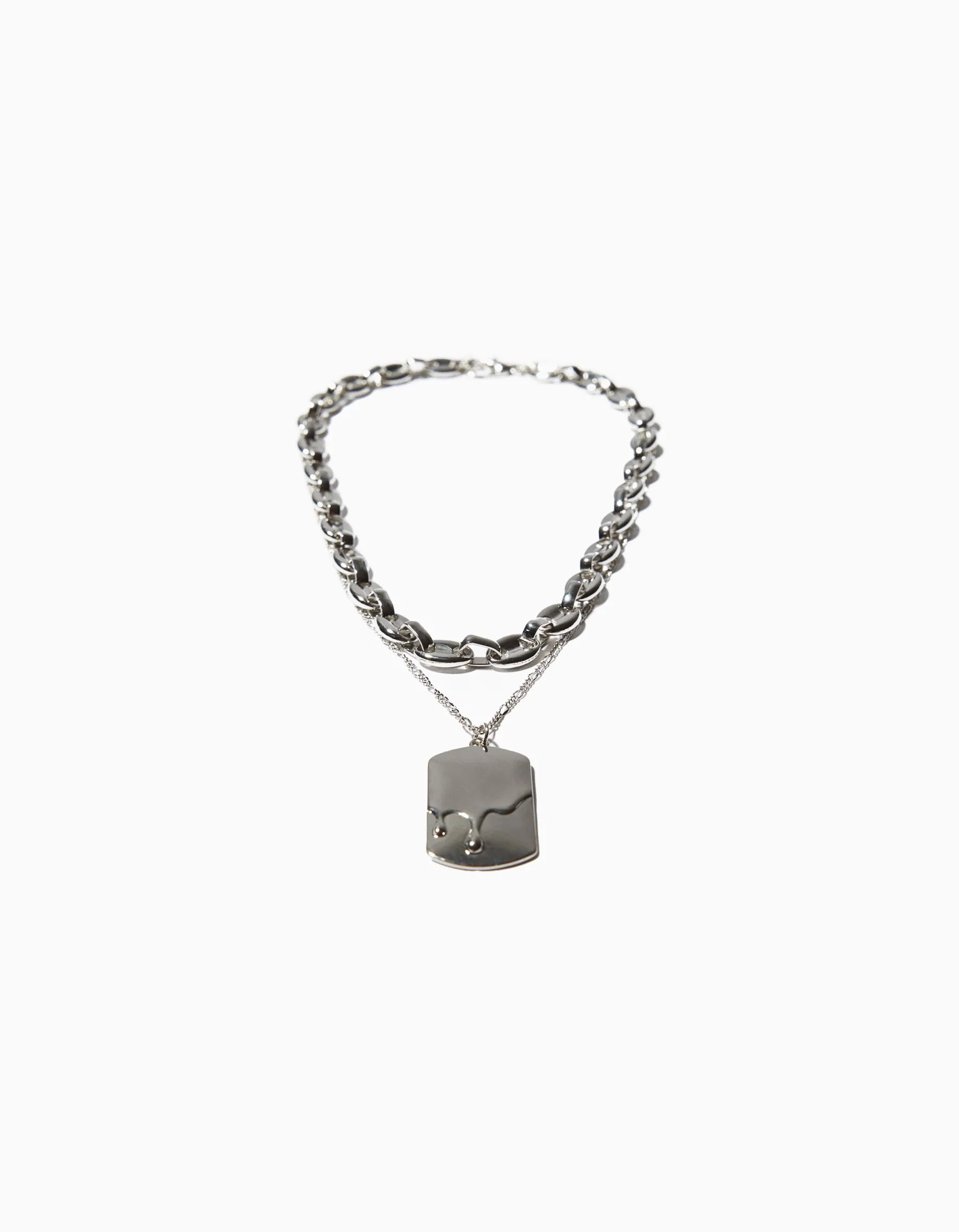 BERSHKA Collier plaque Argent Best Sale