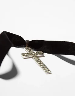 BERSHKA Collier ras du cou croix strass Argent Fashion