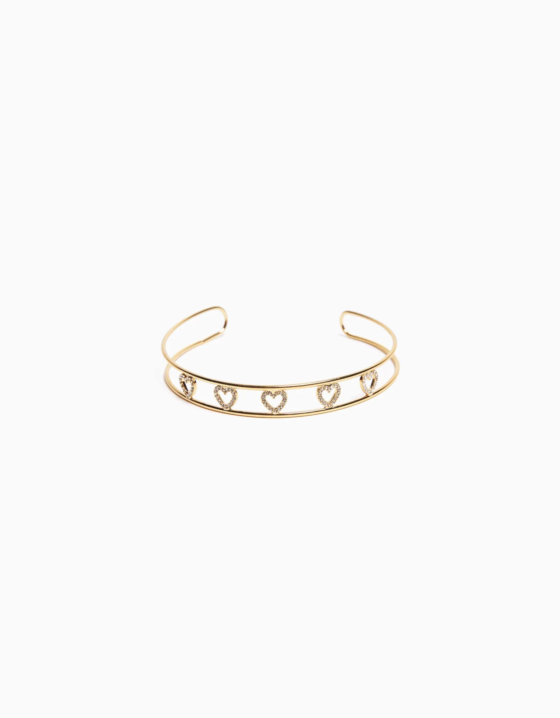 BERSHKA Collier ras du cou rigide cœurs pierres fantaisie Or Flash Sale