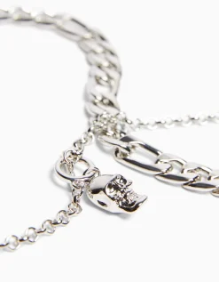 BERSHKA Collier tête de mort Argent Cheap