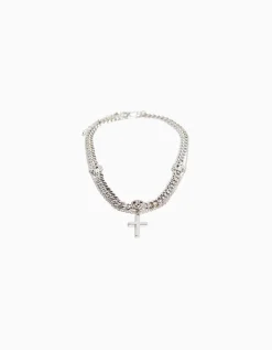 BERSHKA Collier tête de mort croix Argent New