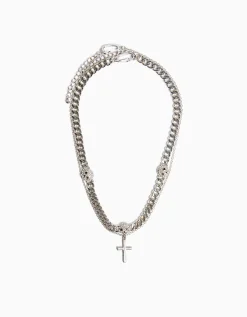 BERSHKA Collier tête de mort croix Argent New