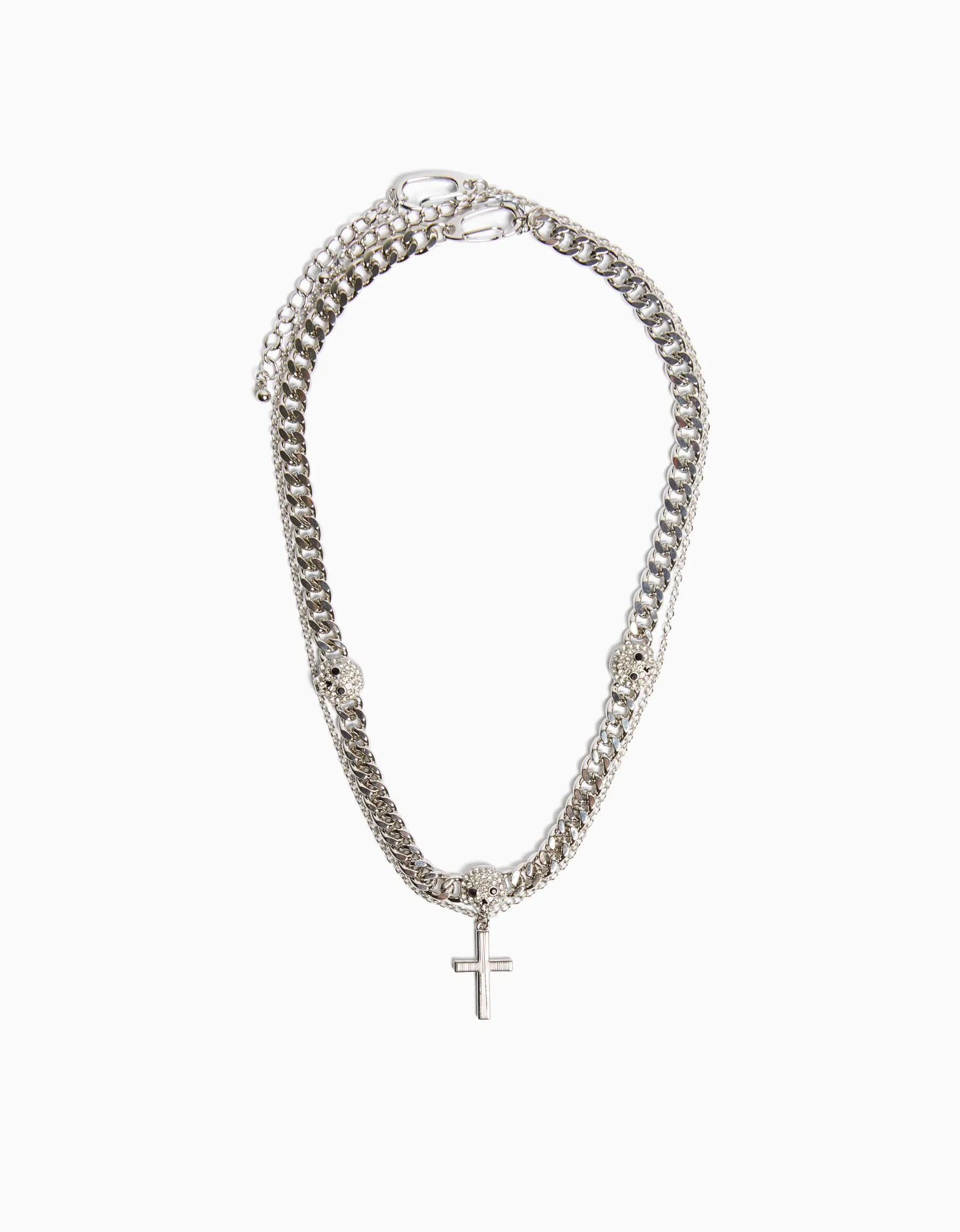 BERSHKA Collier tête de mort croix Argent New