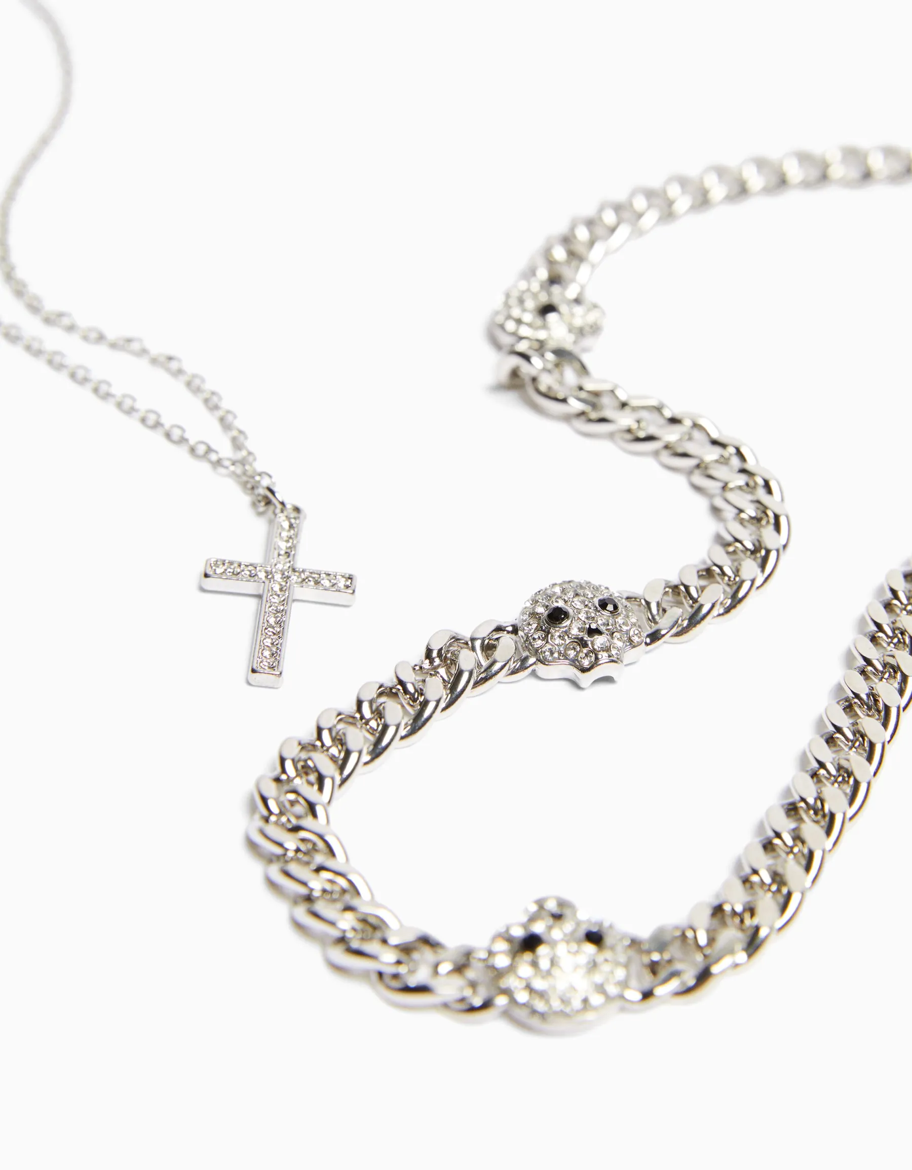 BERSHKA Collier tête de mort croix Argent New