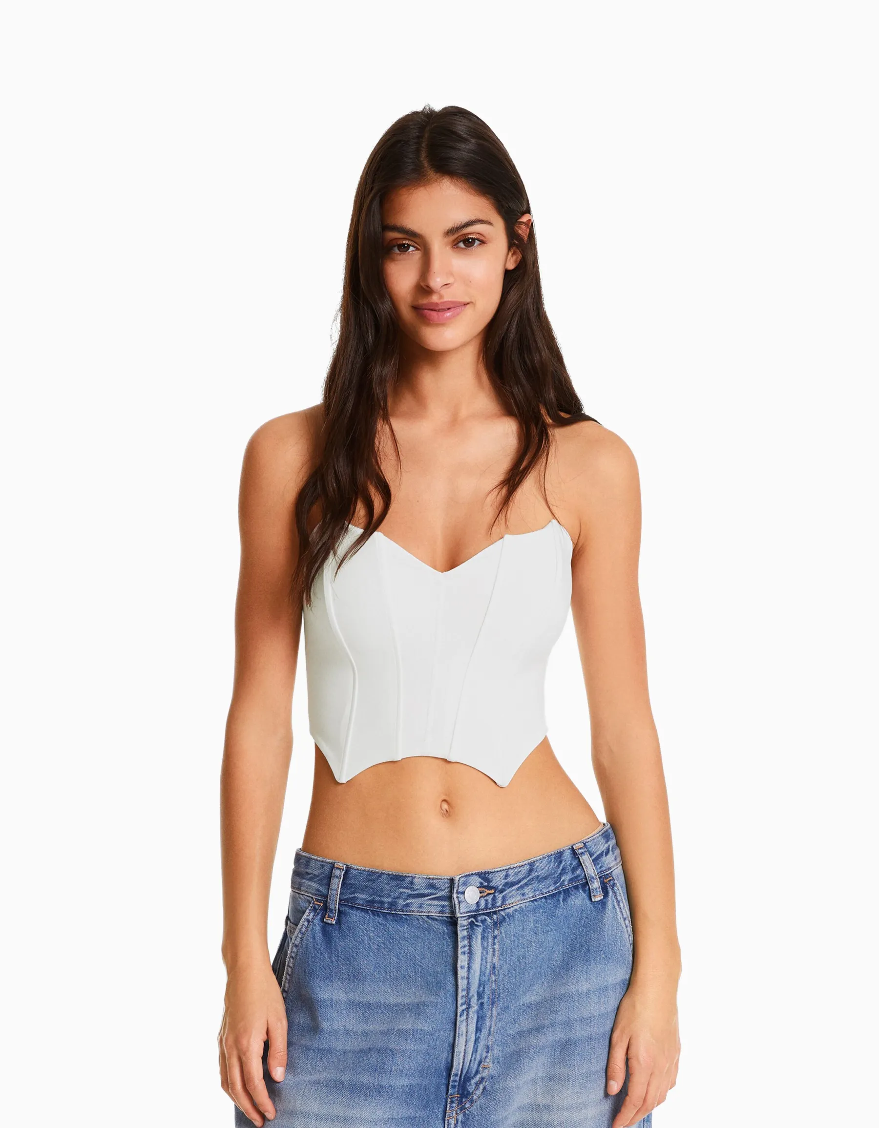 BERSHKA Corset cropped encolure en V Blanc Store
