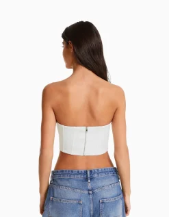 BERSHKA Corset cropped encolure en V Blanc Store