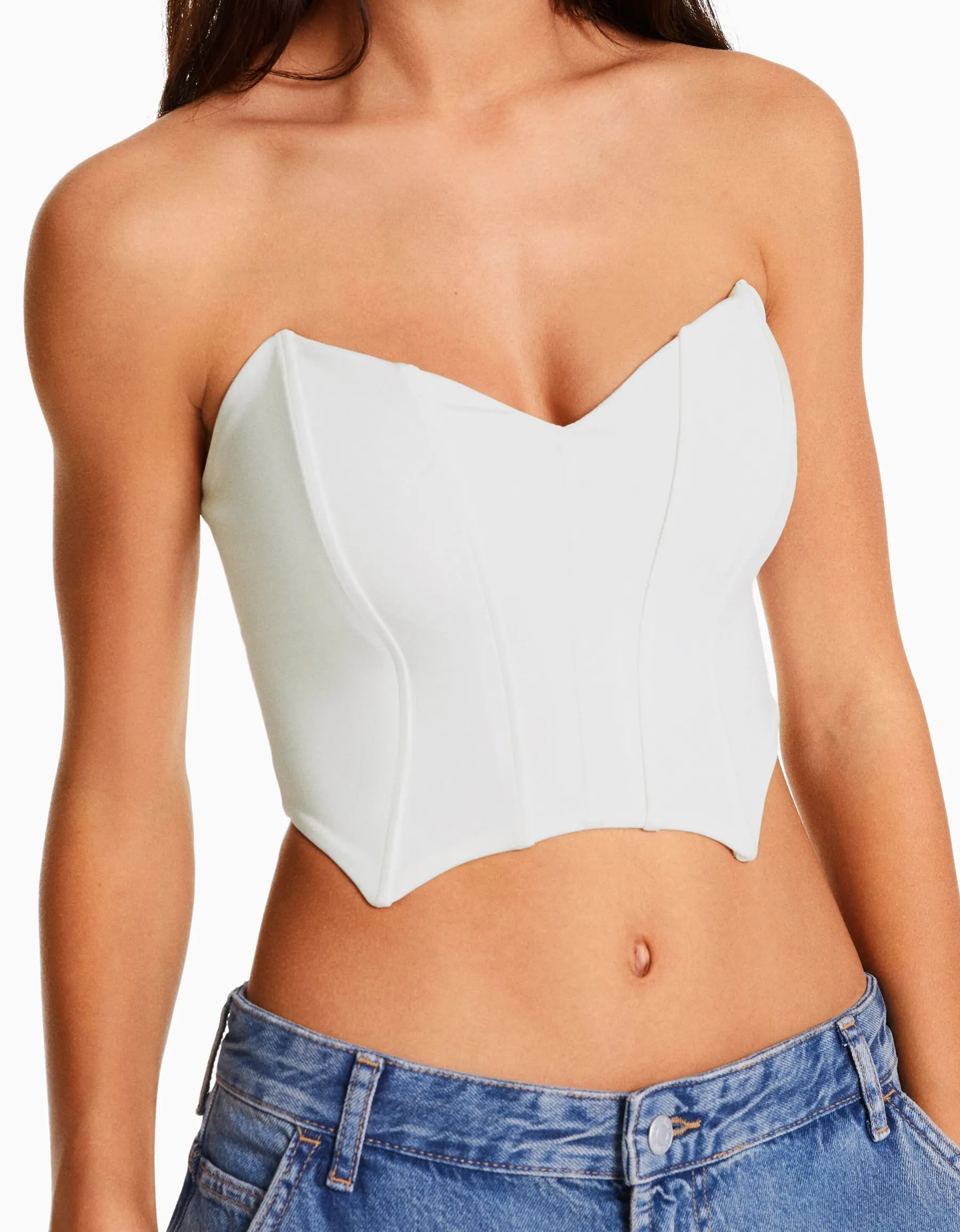 BERSHKA Corset cropped encolure en V Blanc Store