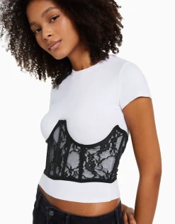 BERSHKA Corset dentelle Noir Sale
