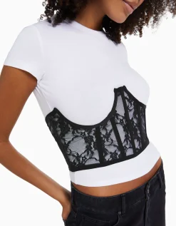 BERSHKA Corset dentelle Noir Sale
