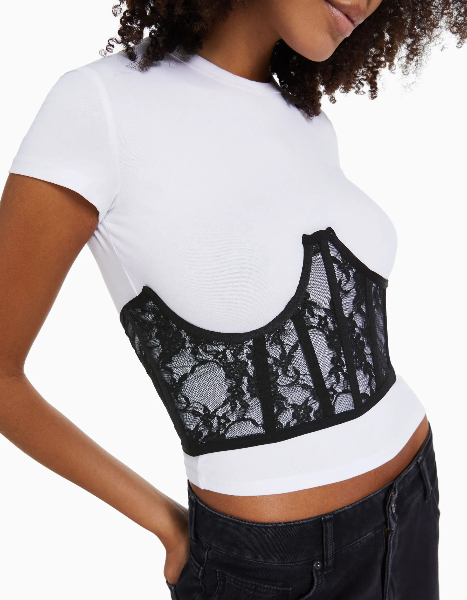 BERSHKA Corset dentelle Noir Sale