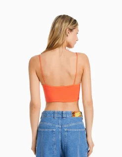 BERSHKA Crop top bretelles fines Blanc Best Sale