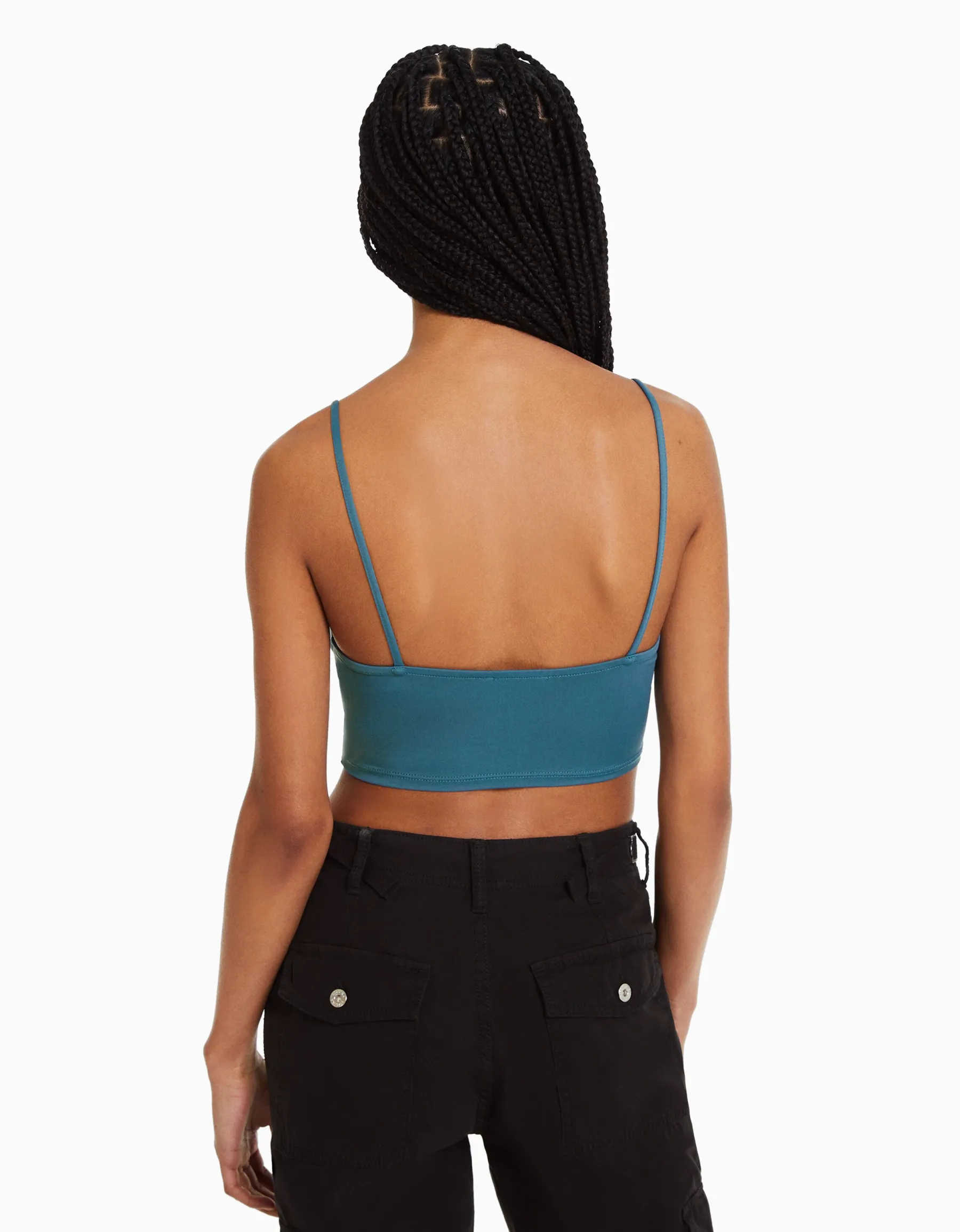 BERSHKA Crop top bretelles fines Blanc Hot
