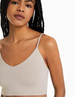BERSHKA Crop top bretelles fines Blanc Best