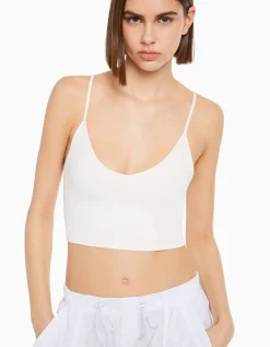 BERSHKA Crop top bretelles fines Blanc Shop