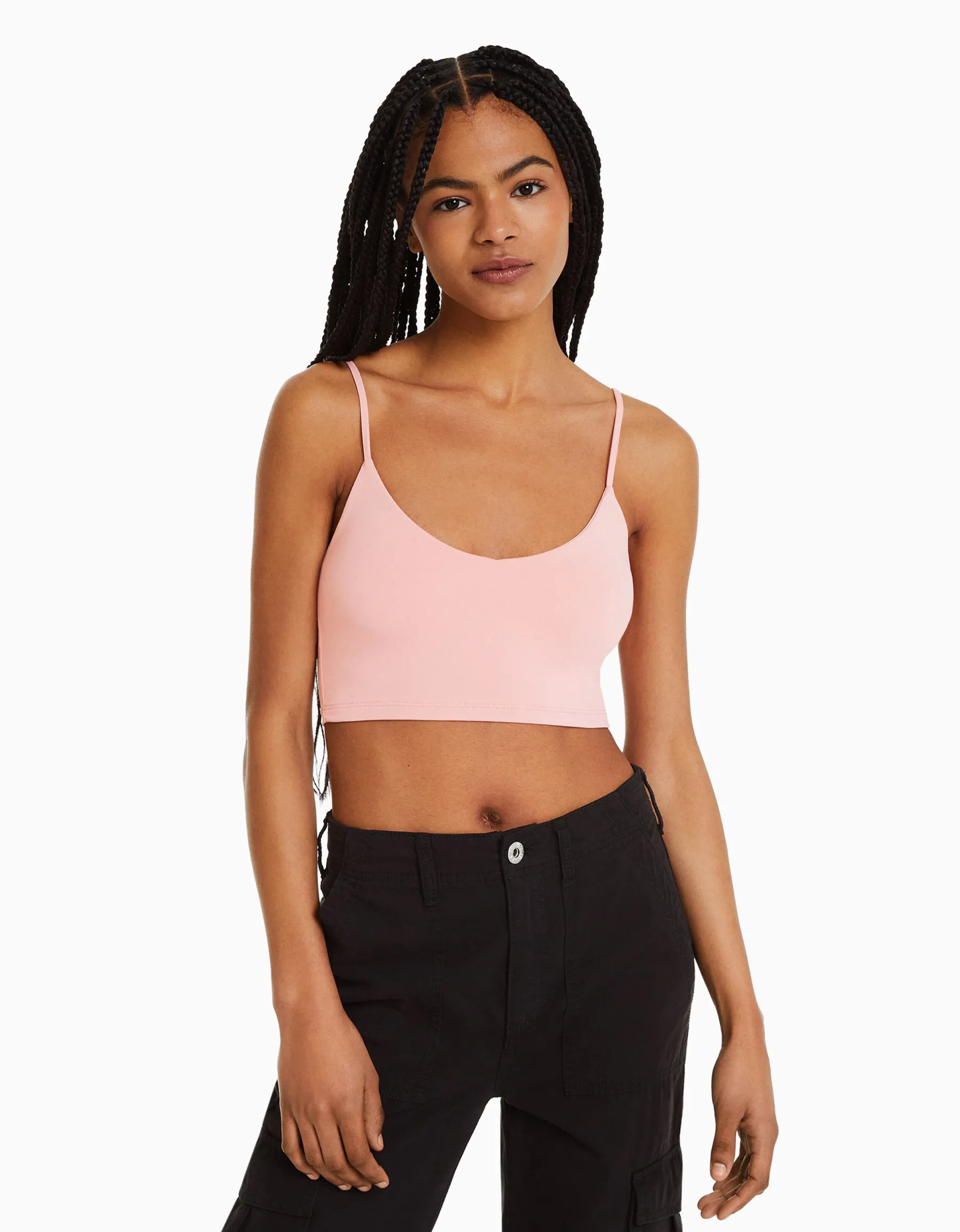 BERSHKA Crop top bretelles fines Blanc Best Sale