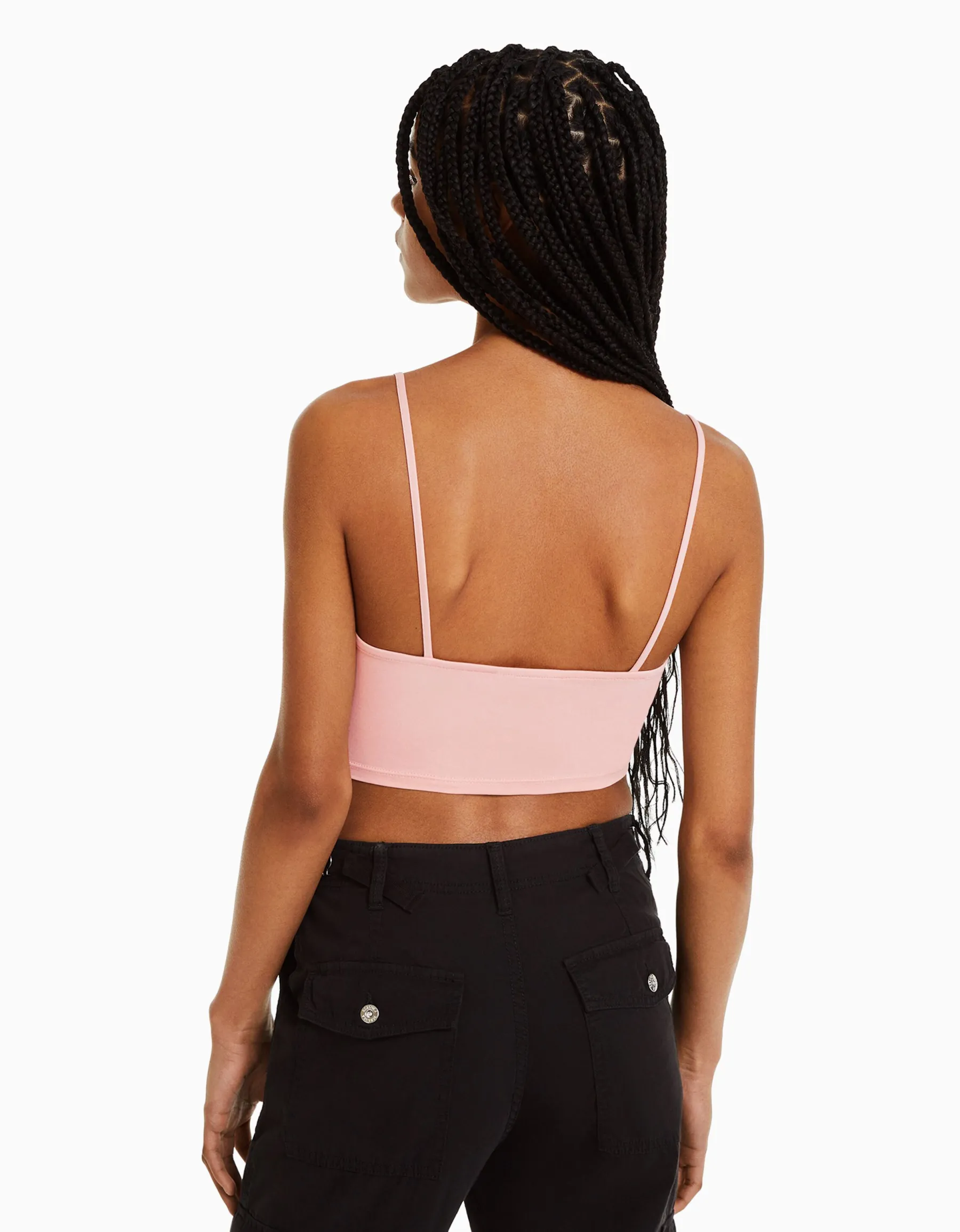 BERSHKA Crop top bretelles fines Blanc Best Sale