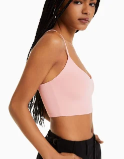 BERSHKA Crop top bretelles fines Blanc Best Sale