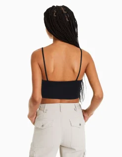 BERSHKA Crop top bretelles fines Blanc Best